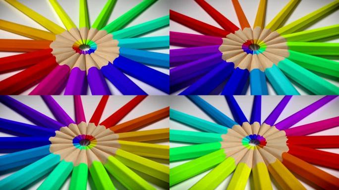 彩色铅笔组成一个圆圈，循环3D动画