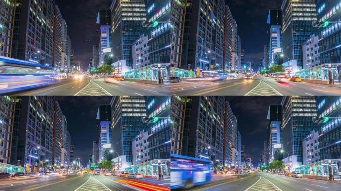 韩国首尔江南市夜间4k延时交通