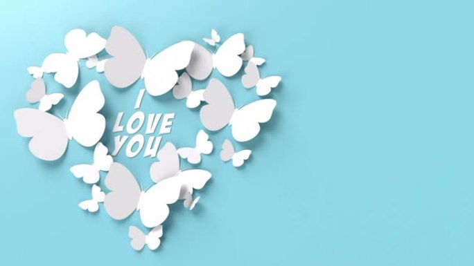 爱的宣言《我爱你》的文字上布满了心形的蝴蝶。情人节贺卡