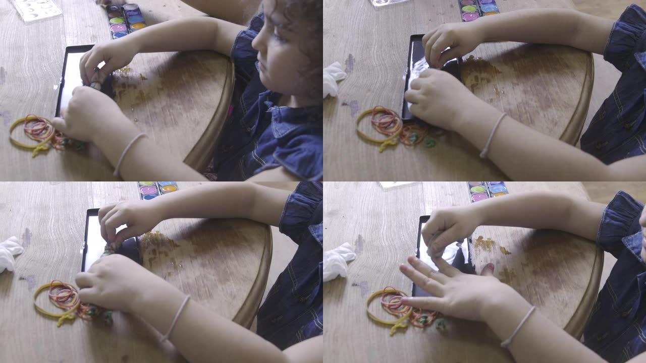 小女孩画指甲玩具手工