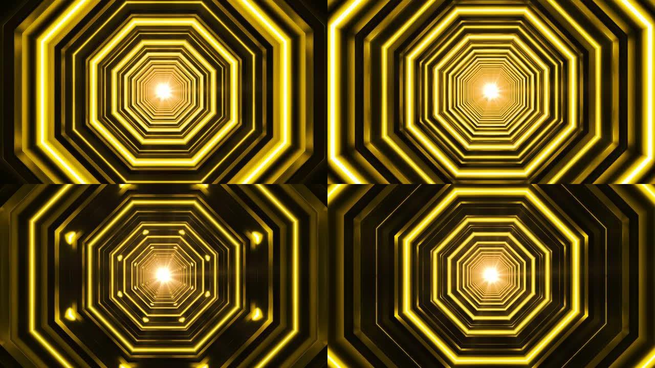 八角形黄色环路霓虹灯抽象走廊