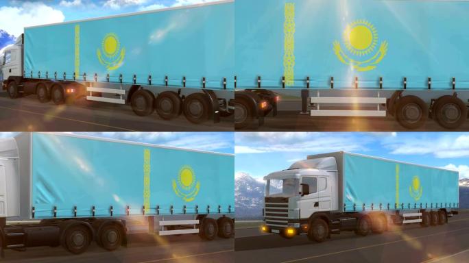 一辆大型卡车侧面显示的哈萨克斯坦国旗