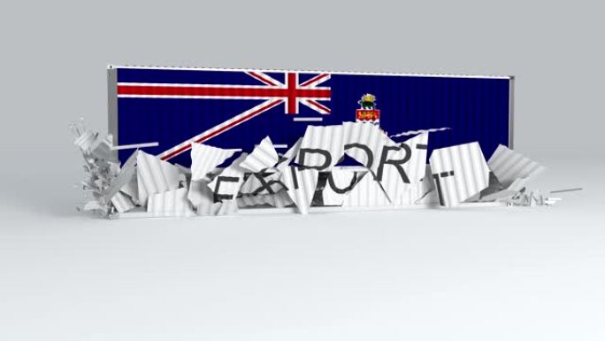 开曼群岛的集装箱，旗帜落在标有“出口”字样的集装箱上