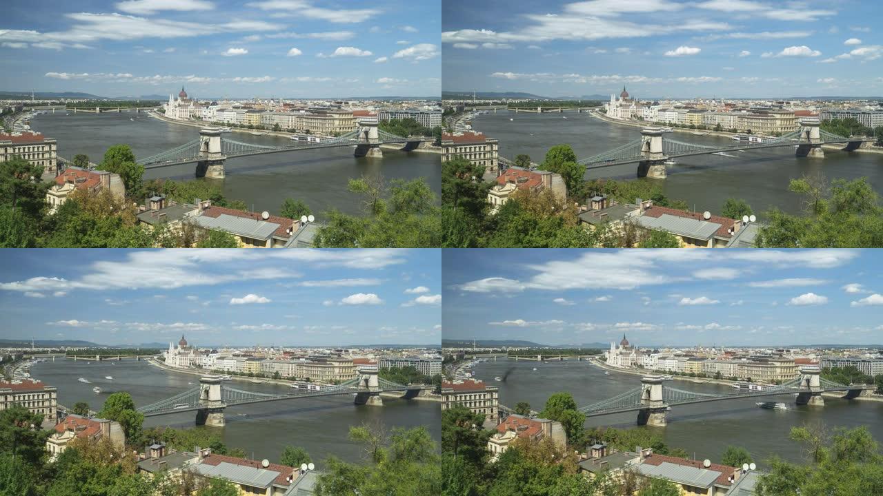 高角度侧视图TL: 周末匈牙利布达佩斯的塞切尼链桥