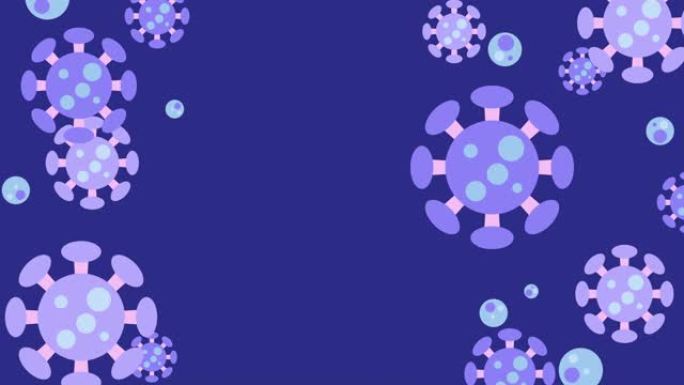 以蓝色背景和您的复制空间为背景，制作新型冠状病毒2019-nCov新型冠状病毒概念动画扁平化循环镜头