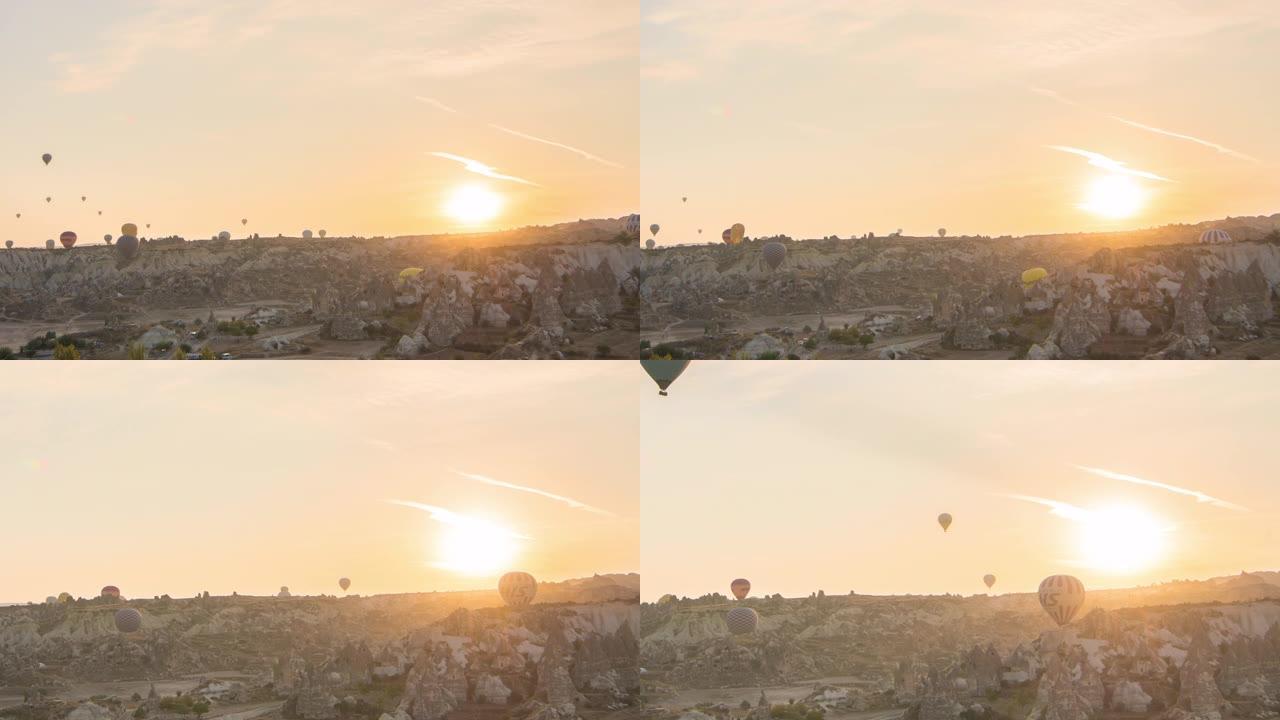 土耳其卡帕多西亚的彩色日出热气球