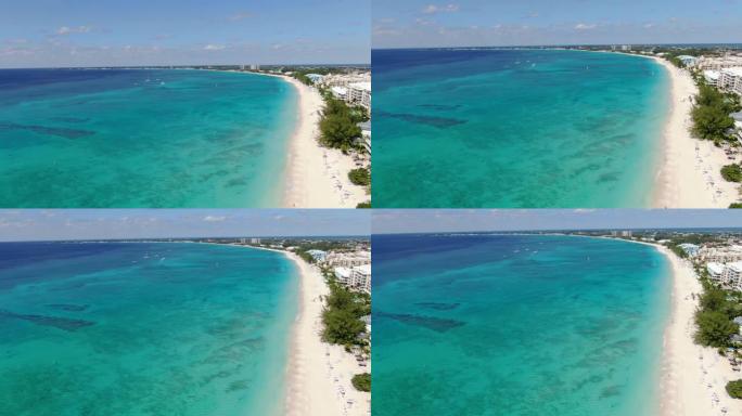 著名的七英里海滩，大开曼岛，开曼群岛的航拍画面