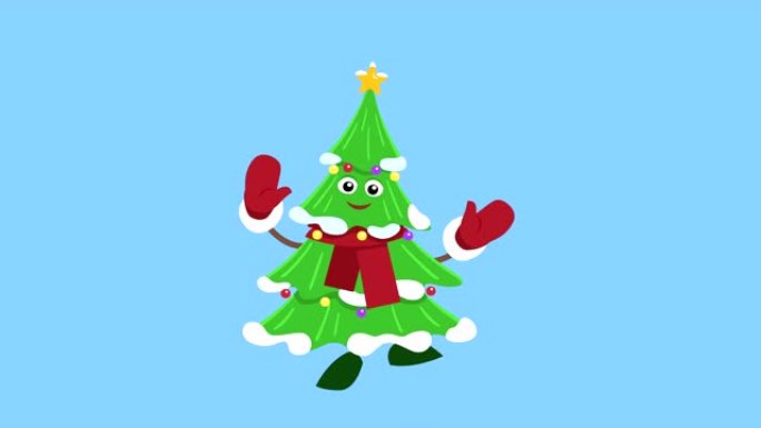 卡通小圣诞树平面人物音乐舞蹈动画包括哑光
