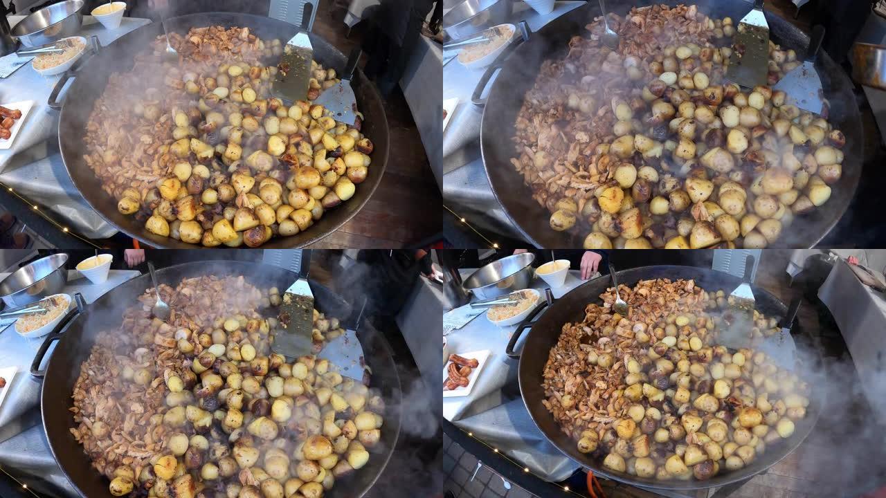 拉脱维亚里加市。街头美食节。炸土豆。