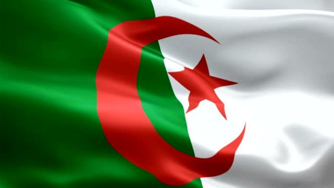 阿尔及利亚国旗特写1080p全高清1920X1080镜头视频在风中挥舞。国家 ‎‎‎alalgier