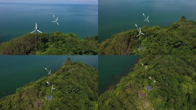 阳光下的海上空中风力发电场