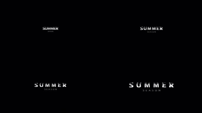 4k电影夏季标题视频模板。动态变焦摄像机广告的动画文本。黑色背景上带有横幅和运动图形的版本电影。镜头