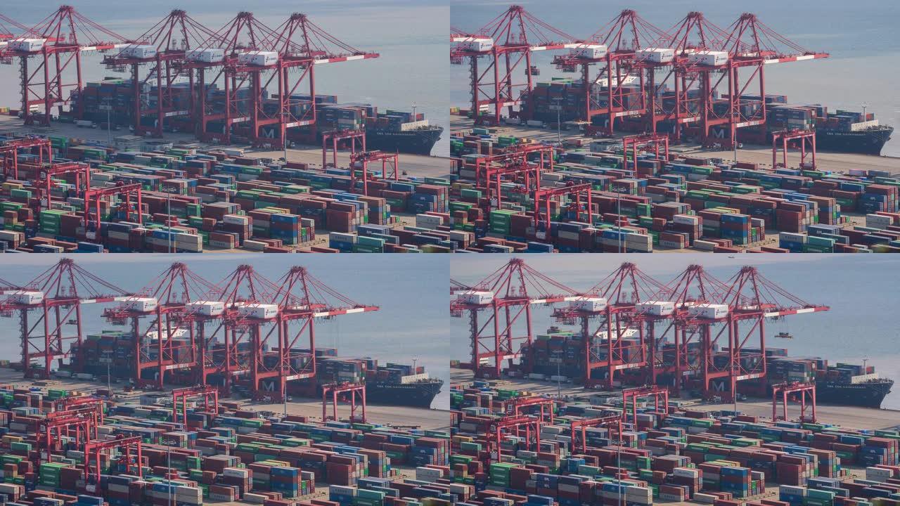 4k延时: 用集装箱船鸟瞰图最大的工业港口