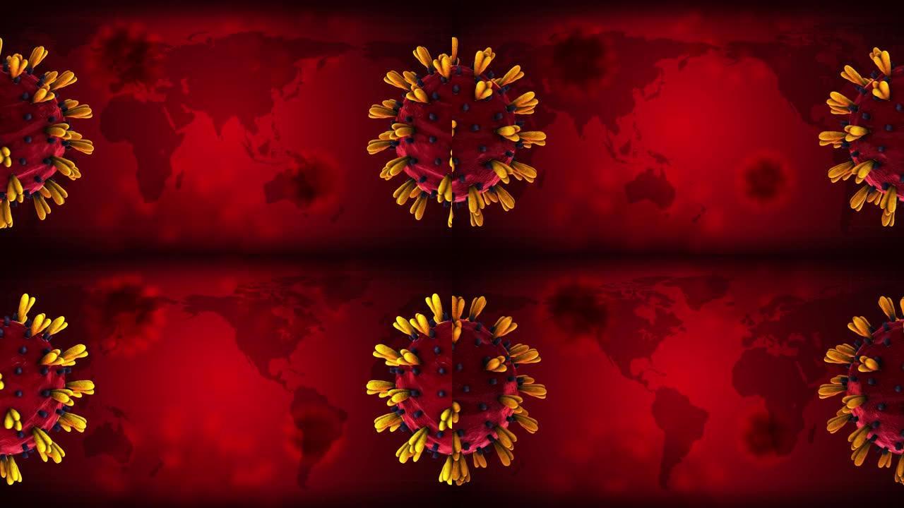冠状病毒爆发 (新型冠状病毒肺炎) 医疗动画。病毒危险流感警报。2019-ncov背景