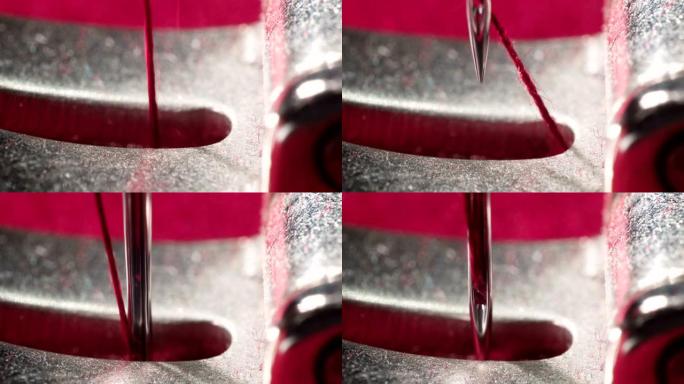 带线和机器脚缝纫针的宏视频