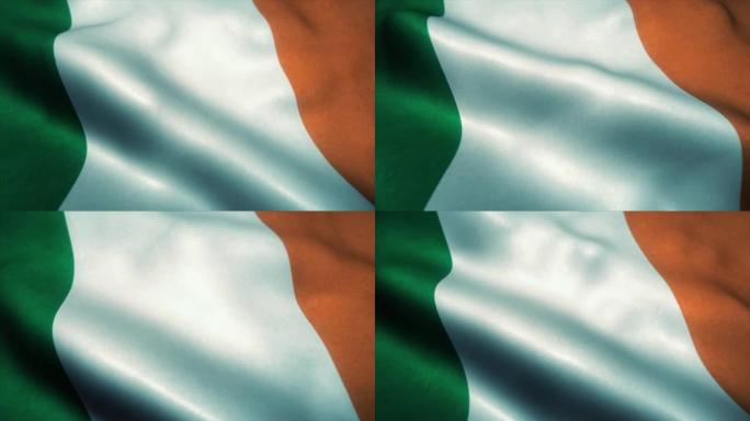 爱尔兰共和国国旗- 4K高分辨率爱尔兰国旗，在风中演变