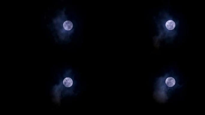 漫漫长夜的月亮和月光在夜空和云中传递