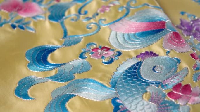 中国传统刺绣特写布料花纹