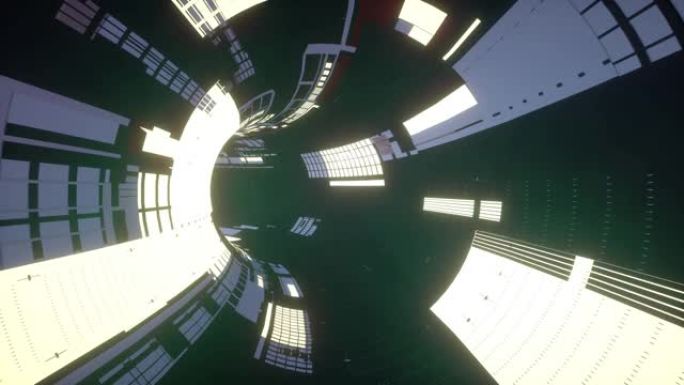 在未来主义的宇宙飞船隧道、宇宙飞船走廊飞行。未来技术抽象无缝VJ为技术标题和背景。无缝回路