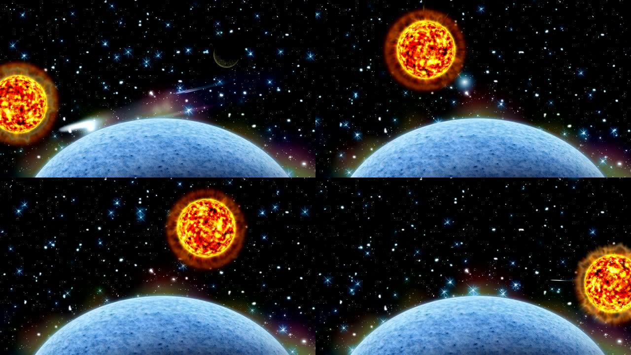 太阳绕行星旋转的动画。