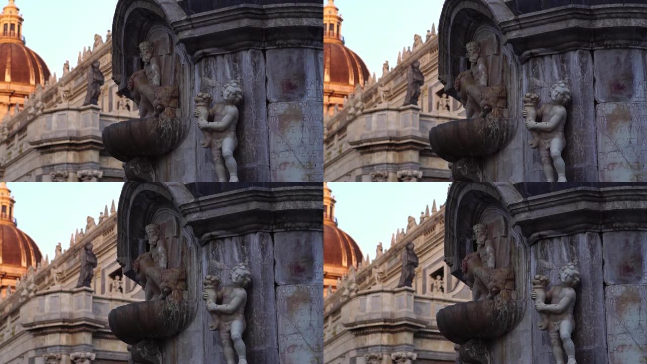 意大利西西里岛卡塔尼亚大教堂圣阿加塔大教堂大象喷泉上的雕塑。