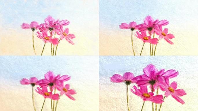 抽象背景，粉色宇宙花束，油画风格