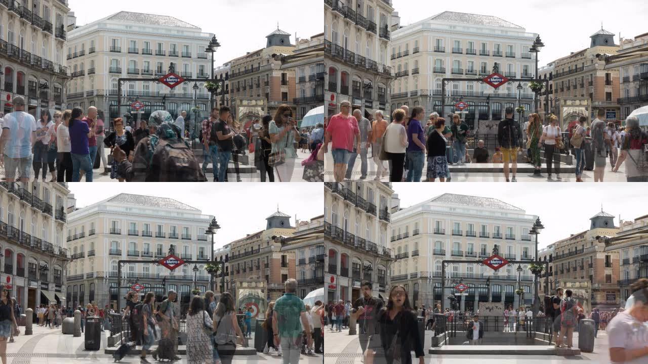 西班牙马德里著名的索尔广场。时间流逝
