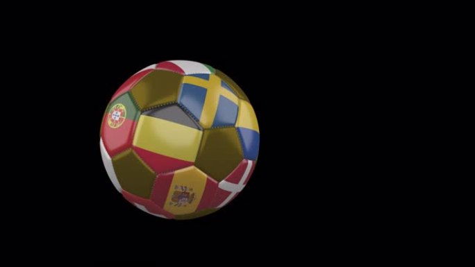 欧洲国家的旗帜在透明背景下飞行足球，阿尔法频道