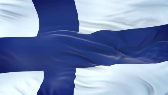 芬兰国旗迎风飘扬与高度详细的织物质地。无缝循环