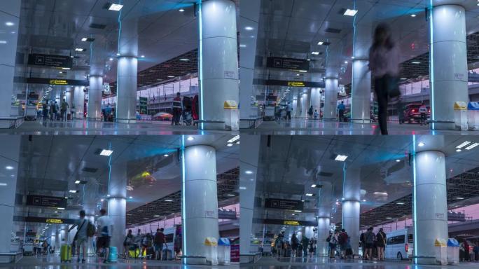 泰国曼谷-2020年1月20日: 东穆昂国际机场在离境大厅外接载点的4k延时，交通业务理念。乘客发送