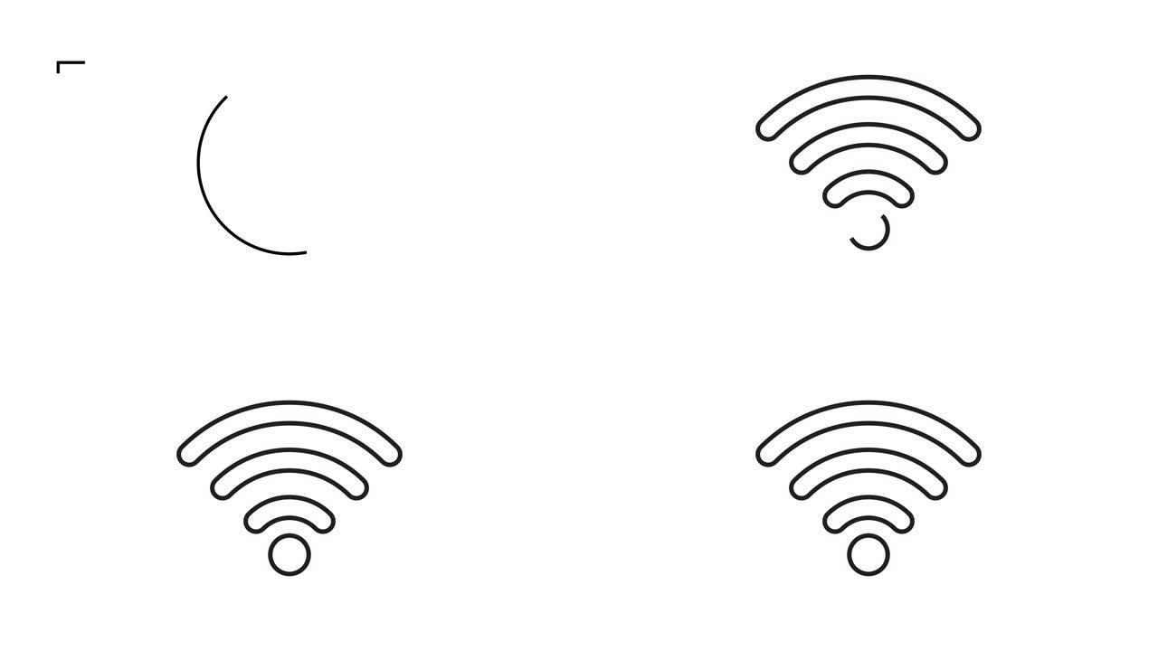 白色背景上的现代Wifi线图标动画