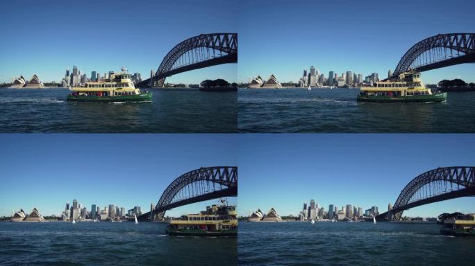澳大利亚美丽的早晨，有渡轮和悉尼海伯桥