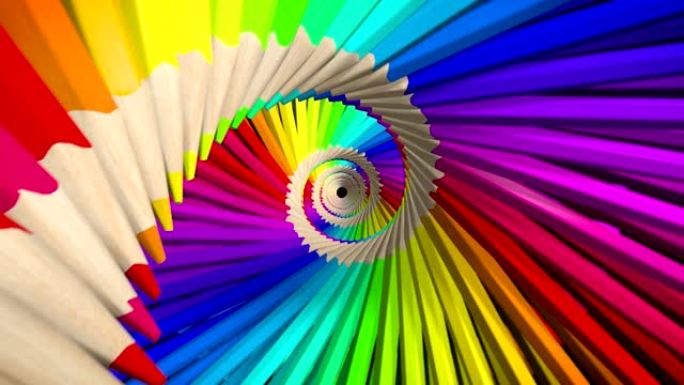 彩色铅笔形成螺旋形，循环3D动画