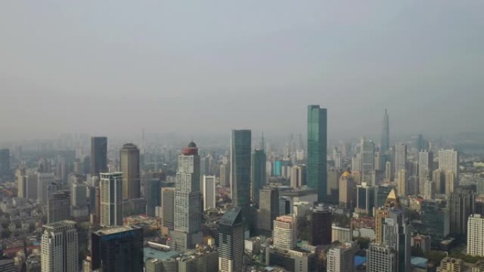 飞越南京市阳光明媚的日落市中心地区航空全景4k中国