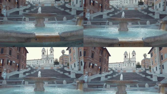 意大利罗马西班牙广场的Baraccia喷泉和西班牙台阶