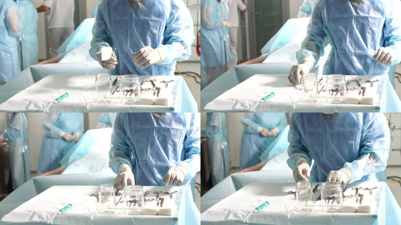 非洲男性助理准备进行手术的医疗工具