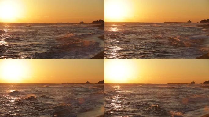 海浪和海岸海浪海岸夕阳