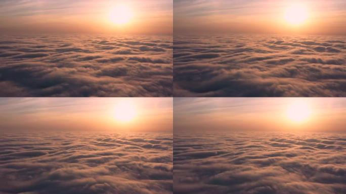 飞越早晨的云层，相机慢慢沉入雾中