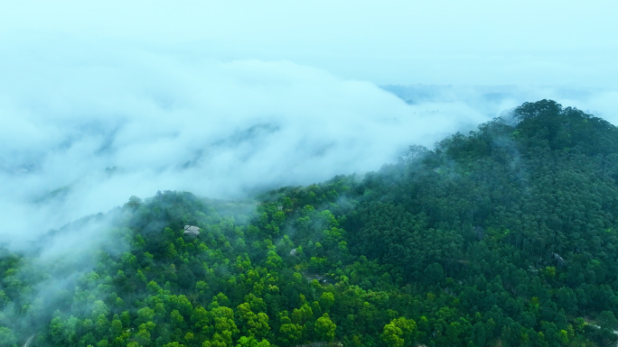 唯美意境的山顶雨雾仙境4K航拍-3