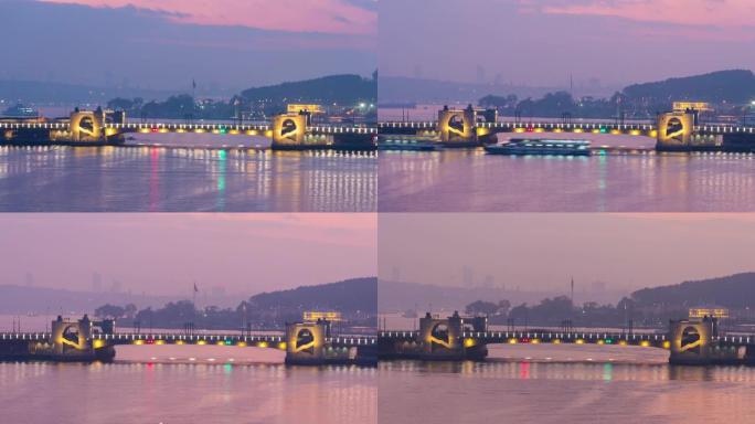 早上在土耳其首都伊斯坦布尔的Timelapse Galata桥