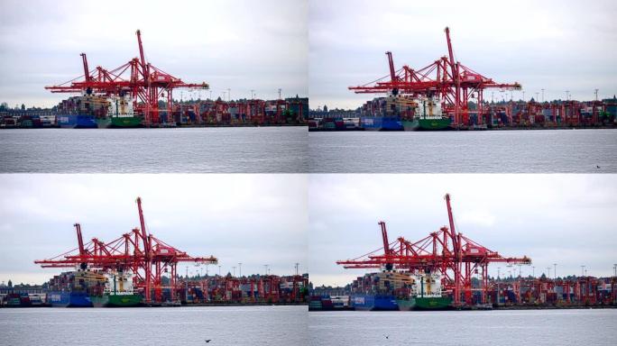 国际货船，集装箱货物起重机在港口工作