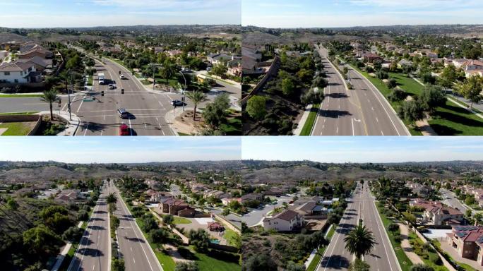 加州带住宅豪宅的小街区道路的鸟瞰图