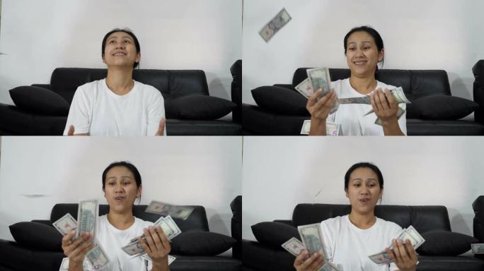 亚洲女性抢钱坠落慢动作