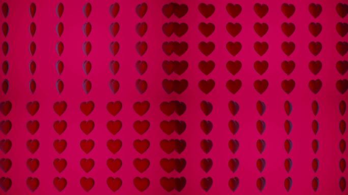 带有多边形红色心形的浪漫图案。情人节活动。循环动画4k。3D渲染可循环动画4k