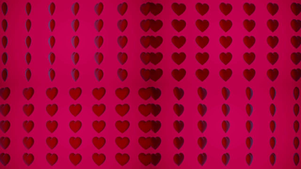 带有多边形红色心形的浪漫图案。情人节活动。循环动画4k。3D渲染可循环动画4k