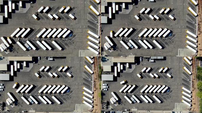 汽车巴士和卡车停车场的鸟瞰图。