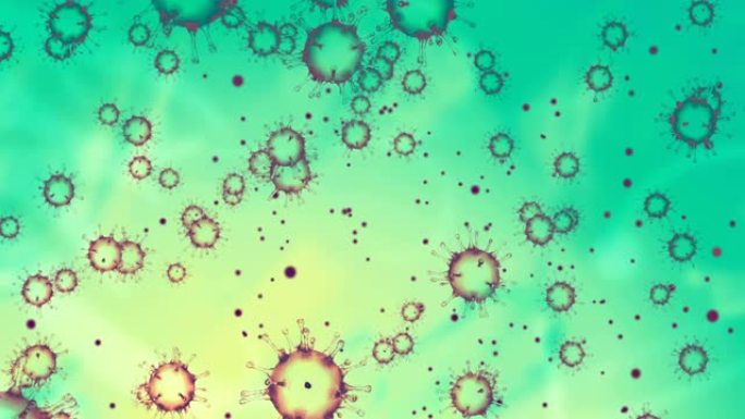 3D渲染动画，冠状病毒细胞新型冠状病毒肺炎流感在颜色渐变背景上流动，作为危险的流感毒株病例作为大流行