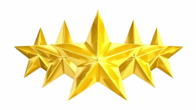 五颗金色的星星可以用来做五星评价或带面具的评论。3 d渲染。