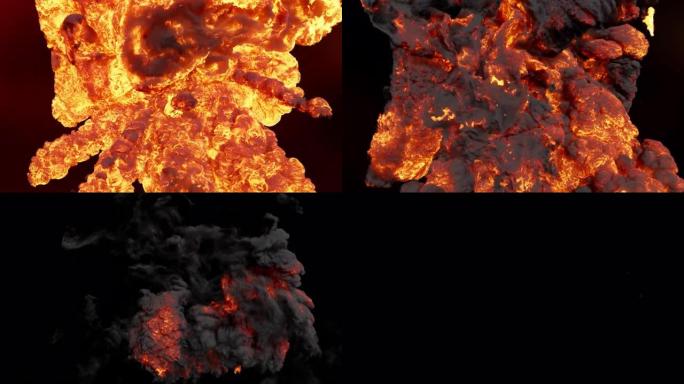 最强烈的爆炸，火随着黑烟旋转。带有alpha通道的动画。