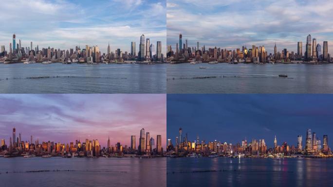 纽约美丽的曼哈顿中城日落和月升延时